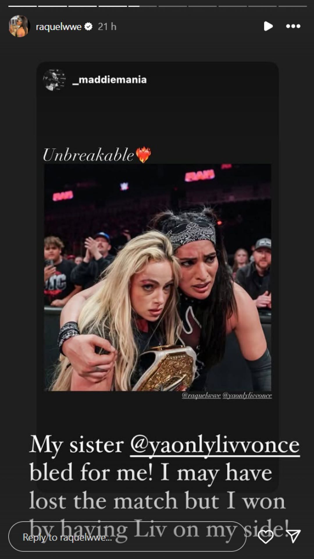 A screengrab of Raquel Rodriguez's Instagram post.